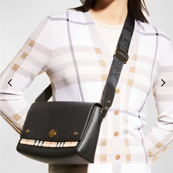 New!! Burberry Note Medium Leather Vintage Check Crossbody Bag - Picture 2 of 13